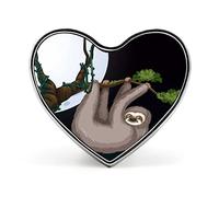 Sloth on Tree Trunk at Full Moon Night Heart Brooch Pin, Unisex Smooth Surface Lapel Tie Pin, Lightweight Badge Jewelry Crafts Decor for Costume Accessory Men Women