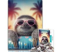 Sloth on Vacation Adult Jigsaw Puzzles 1000 Pieces,Stress Reliever Difficult Challenge Deal As Gifts for The Whole Family 38x52cm