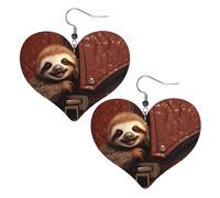 Sloth on zipper Leather Earrings for Women Heart Earring Lightweight Dangle Earrings Jewelry Gifts, One Size, No Gemstone