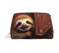 Sloth on zipper Makeup Bag for Women Cosmetic Bags Leather Travel Makeup Case Organizer Waterproof Make up Pouch Open Flat Toiletry Bag Portable Storage Pouch for Travelling, Gold, One Size