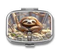 Sloth on Zipper Pill Case 2 Compartments Travel Pill Organizer for Pocket Small Pill Box Portable Pill Container Metal Medication Holder to Hold Vitamin Fish Oil Supplement