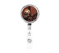 Sloth On Zipper Retractable Id Badge Holder Badge Reels with Clip Cute Name Card Holder for Office Worker Doctor Nurse Teacher