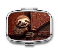 Sloth on Zipper Travel Pill Organizer - Daily Pill Box to Hold Vitamins, Portable Pill Case Cod Liver Oil Storage Box with 2 Compartment for Pocket Purse