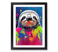 Sloth Paint Splatter Style Framed Print | A2 Black Framed Wall Art | Ready to Hang | Modern Nature Picture | Living Room Bedroom Lounge Office