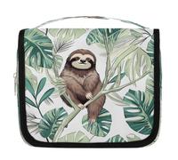 Sloth Palm Leaves Hanging Toiletry Bag for Travel, Waterproof Polyester Makeup Organizer, Portable Cosmetic Bag with Hook for Bathroom Business Trips Gym Camping