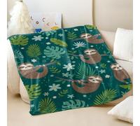 Sloth Paradise Printed Flannel Blanket, Tropical Rainforest Cute Design Cozy Throw Blanket, Ideal for Kids and Adults Home Decor (02,150x200cm)
