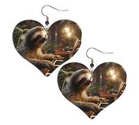 Sloth playing piano Cartoon Leather Earrings for Women Heart Earring Lightweight Dangle Earrings Jewelry Gifts, One Size, No Gemstone