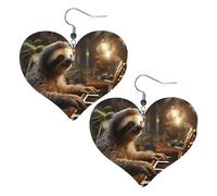 Sloth playing piano Cartoon Leather Earrings for Women Heart Earring Lightweight Dangle Earrings Jewelry Gifts, One Size, No Gemstone