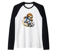 Sloth Playing Soccer Goal Scorer Kicking Ball Raglan Baseball Tee