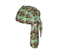Sloth Print Head Scarf Cycling Cap Under Helmet Breathable Quick Dry Tie Back Modern Fit Motorcycle Liner