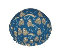 Sloth & Rainbow Shower Cap Reusable Waterproof Double Layer Elastic Hair Bath Caps For All Hair Lengths
