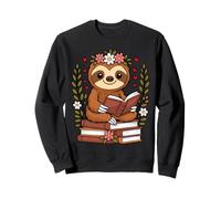 Sloth Reading Book Graphic Sloth with Book Floral Sweatshirt