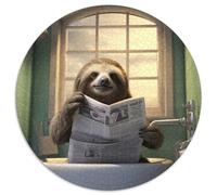 Sloth Reading Newspaper Puzzles for 1000 Piece 1000-Piece Round Jigsaw Puzzle Ideal for Lover, Perfect Christmas, New Year, Valentine's Gift 67.5x67.5cm