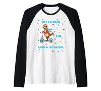 Sloth Riding Scooter Off to Join The Radical Left Agenda Raglan Baseball Tee