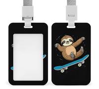 Sloth Riding Skateboard Funny ID Badge Holder with Detachable Neck Lanyards Vertical Card for Offices Men Women