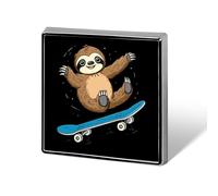 Sloth Riding Skateboard Funny Lapel Pins Square Brooch Tie Suit Dress Accessories for Men Women Wedding Birthday