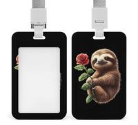 Sloth Rose ID Badge Holder Name Card Holders Photocard Case with Lanyard for Teacher Nurse Office