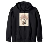 Sloth Sakura Cherry Blossom Japanese Art Graphic Zip Hoodie