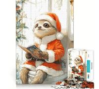 Sloth Santa Reading for Adults 1000 Piece Jigsaw Puzzle Mind Puzzle Relaxing Fun Image Assembly Warm Surprise 50x75cm