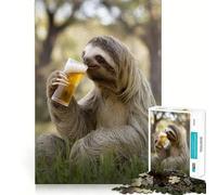 Sloth Sipping A Beer Jigsaw Puzzles for Teenagers 1000 Pieces Mind Puzzle Peaceful Fun Art Assembly Lovely Gift 38x26cm