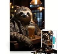 Sloth Sipping Beer Art Adults Puzzles 1000 Piece Jigsaws Strengthen Memory Quiet Calm Clean Edge Art Collectible 38x52cm