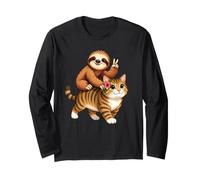 Sloth Sitting On A Cat Funny Sloth Long Sleeve T-Shirt