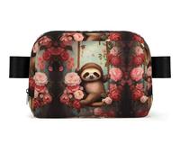 Sloth Sitting on a Swing by the Roses Fanny Pack for Men Women, Water Resistant, Adjustable Crossbody Strap