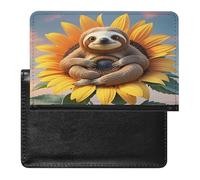 Sloth Sitting on Sunflower Passport Holder Passport Cover Protector Essentials with Credit Card Slots for Women Men