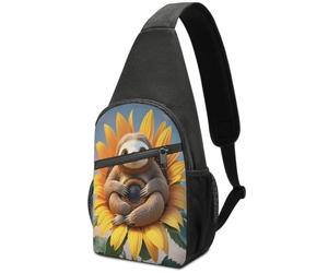 Sloth Sitting on Sunflower Sling Bag Crossbody Bags Chest Bag