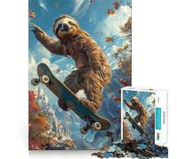 Sloth Skateboarding for Adults 1000 Piece Puzzle Mind Exercise Toy Gentle Leisure Design Assembly Seasonal Gift 38x52cm