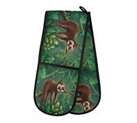 Sloth Sleep Forest Plant Double Oven Mitt Pot Holder Heat Resistant Quilted Double Oven Gloves for Catering Chef Kitchen Home Microwave BBQ