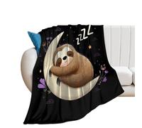 Sloth Sleeping on The Moon 250GSM Flannel Throw Blanket Anti-pilling Fuzzy Bed Blankets for Sofa Bedroom Office