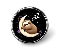 Sloth Sleeping on The Moon Novelty Brooches & Pins Round Personalised Metal Lapel Badge With Butterfly Clutch Clasp