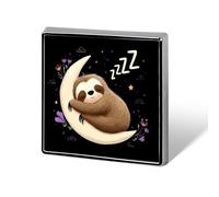 Sloth Sleeping on The Moon Novelty Brooches & Pins Square Personalised Metal Lapel Badge with Butterfly Clutch Clasp