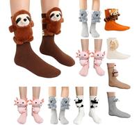 Sloth Socks Women Hugging Womens 3D Animal Socks Sloth Hugging Knit Funny Cute Novelty Bed Sock Fluffy Cloud Knitted Panda Cat Cow Christmas Teen Girls Gifts Stocking Fillers Brown