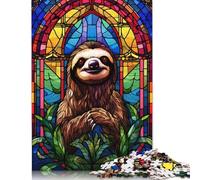 Sloth Stained Glass Puzzles 1000 Piece Jigsaws for Adults Learning Educational Toys Family Games Festival Birthday Gifts 1000pcs (38x26cm)