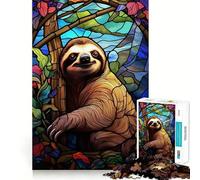 Sloth Stained Glass WIndow 1000 Piece Jigsaw Puzzles for Adults Jigsaw Think Toy Calm Relax Clean Cut Wall Art Decor 50x75cm