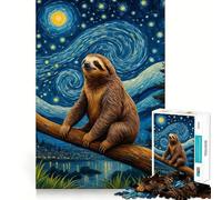 Sloth Starry Night Jigsaw Puzzles for Teenagers 1000 Mind Exercise Toy Home Activity Precision Cut Wall Art Decor 50x75cm
