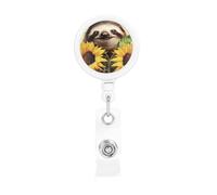 Sloth Sunflower Badge Reel Retractable Badge Holder with Keychain Funny ID Clips for Badges Lightweight Plastic Name Card Holders for Nurses Office Teacher