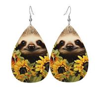 Sloth Sunflower Earrings for Women Faux Leather Earring Teardrop Dangle Earrings Lightweight Jewelry Gift