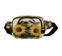 Sloth Sunflower Fanny Pack，with Adjustable Strap ，Crossbody Bag，Twill Fabric ，Belt Bag，for Outdoors Workout Traveling Casual Running Hiking Cycling.