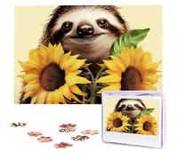 Sloth Sunflower Puzzles for Adults 1000 Pieces, Wooden Puzzle Personalized Jigsaw Puzzles from Photos, Challenging Puzzle Art Painting Home Decor Birthday Party Gift (29.5" x 19.7")