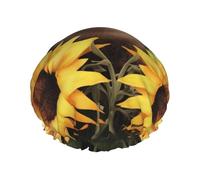 Sloth Sunflower Shower Caps for Women Reusable Waterproof Shower Bonnet Large Elastic Bath Caps Double Layers Bathing Hair Caps Designed for all Hair Lengths with PEVA Lining