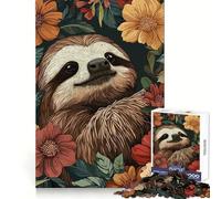 Sloth Surrounded by Flowers Illustration 1000 Pieces Jigsaw Puzzles for Adults Recall Upgrade Stress Relief Tight Cut Santa Wish Pick 38x26cm