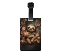 Sloth Surrounded by Roses Printed Luggage Tags Anti-Lost Luggage Labels Suitable for Suitcases Backpacks and Sports Bags