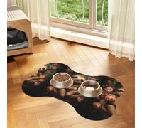 Sloth surrounded by roses Prints Bone-shaped pet meal mat | Absorbent, non-slip, durable, and easy-to-clean pet feeding mat