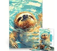 Sloth Swimming in Blue Water 1000 Piece Jigsaw Puzzles for Teenagers Jigsaw Solid Logic Toy Calm Fun Precision Cut Santa Wish Item 38x52cm
