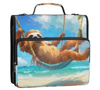 Sloth Swing Cartoon Seaside 3 Ring Zipper Binder with Handle Shoulder Strap, 500 Sheet Capacity Multi-Pocket Storage Organizer Bag for School Office