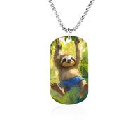 Sloth Swinging On A Branch Metal Pendant Necklace Chain Personalized Graphic Jewellery