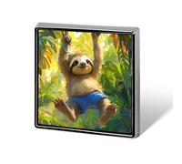 Sloth Swinging On A Branch Square Brooch Metal Pin Badges Classic Lapel Pins Jewellery Unisex